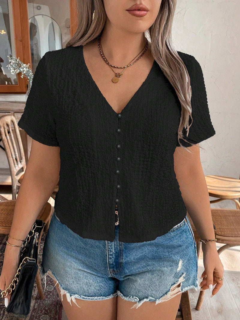 Blusa casual enrugada gola V Trina