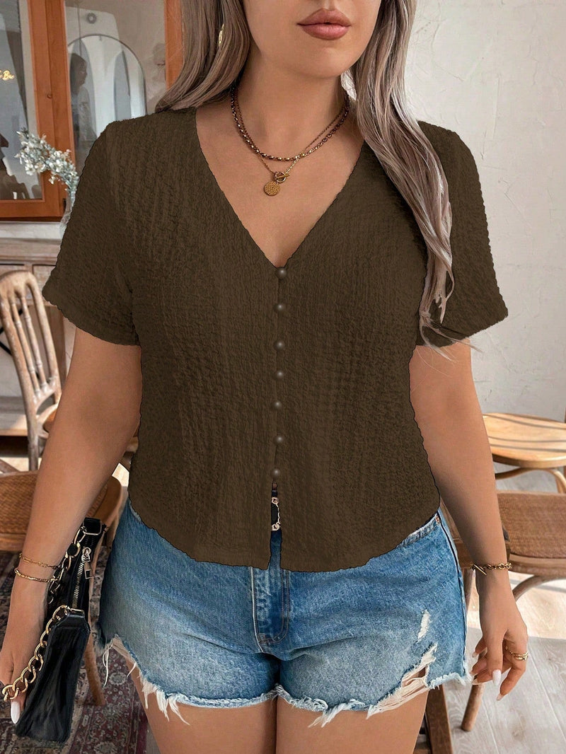 Blusa casual enrugada gola V Trina