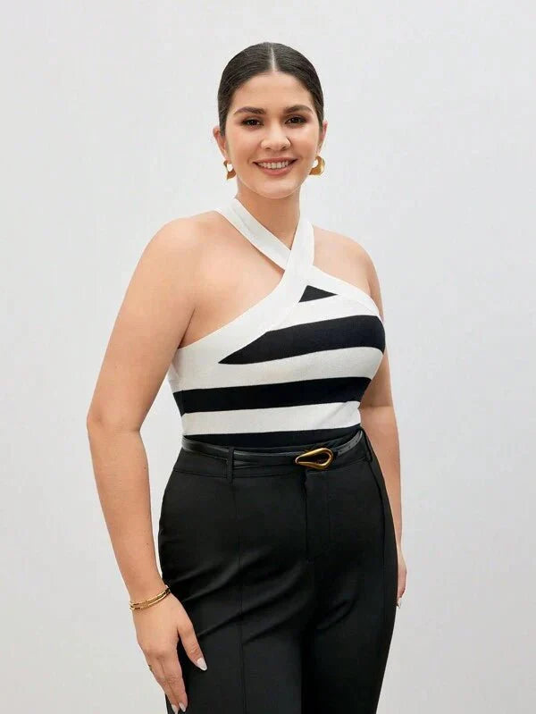 Blusa Tricotado Listrado Sem Manga Bailey