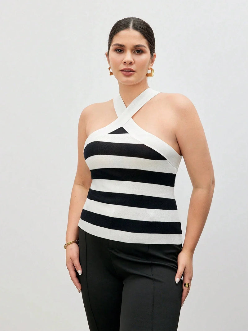 Blusa Tricotado Listrado Sem Manga Bailey