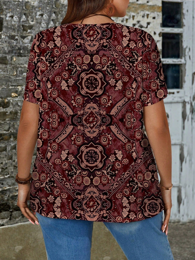 Blusa gola em v estampa geométrica Luna