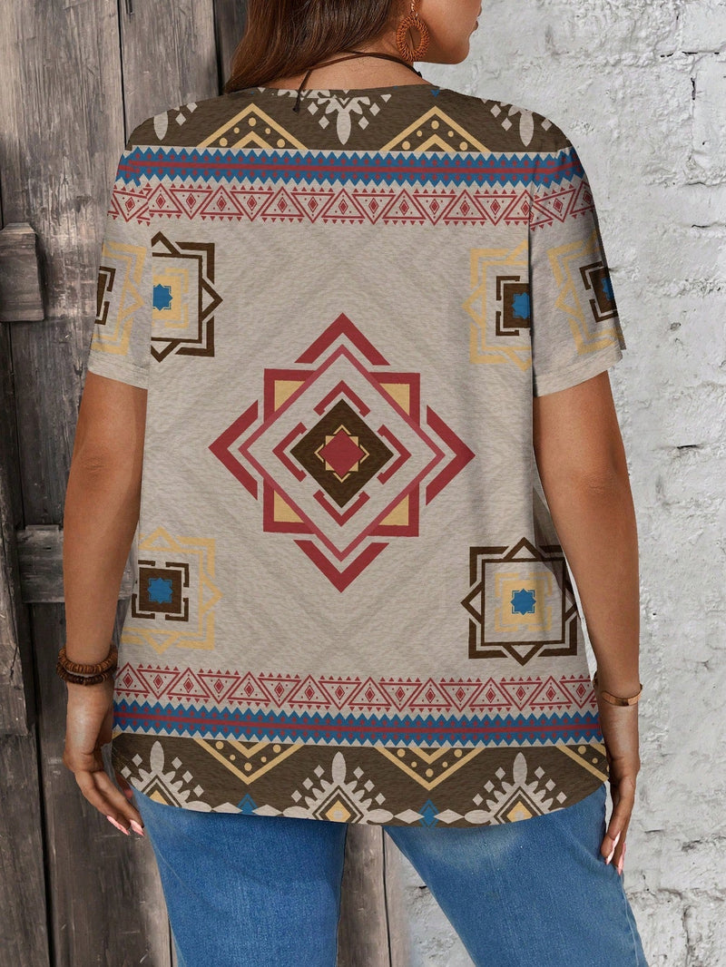 Blusa gola em v estampa geométrica Luna