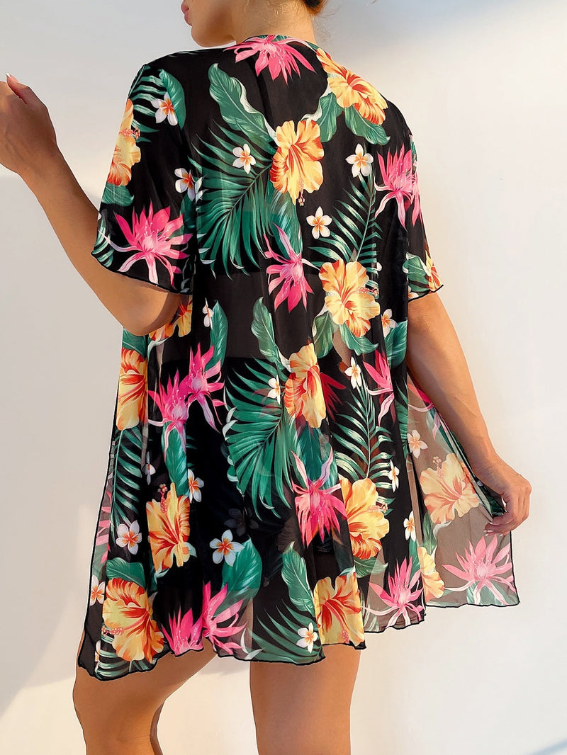 Conjunto de Shorkini Feminino com Saída de Praia Tropicalia